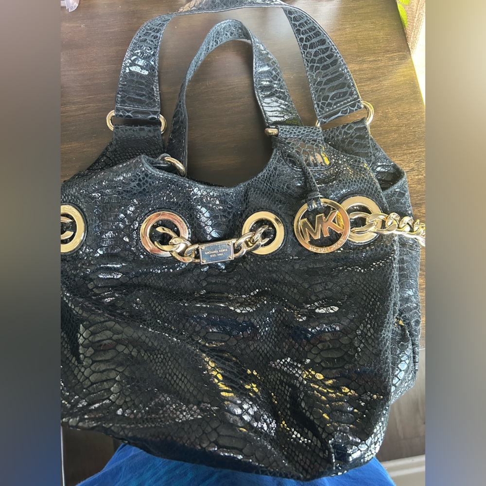 Michael Kors Black and Gold Snakeskin Bag